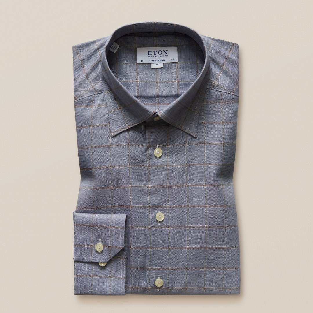 ETON Contemporary Fit Windowpane Check Shirt Dark Blue-MALFORD OF LONDON SAVILE ROW MENSWEAR OUTLET