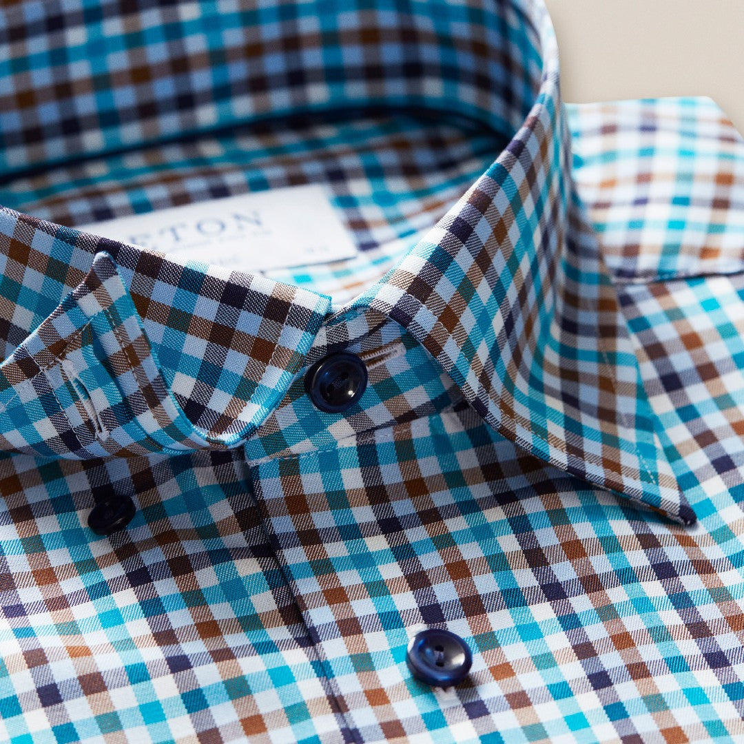 ETON Slim Fit Check Shirt Mid Blue/Multi-MALFORD OF LONDON SAVILE ROW MENSWEAR OUTLET