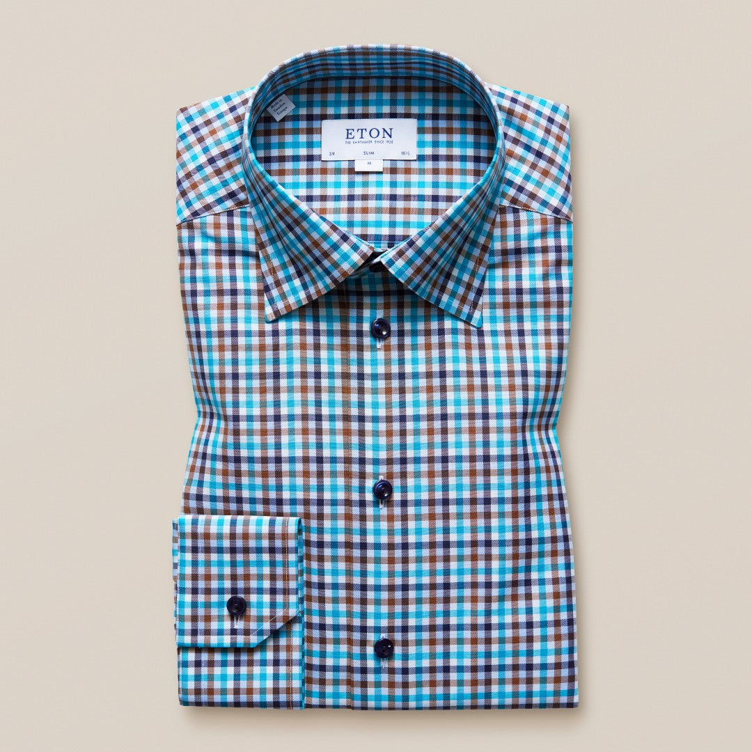 ETON Slim Fit Check Shirt Mid Blue/Multi-MALFORD OF LONDON SAVILE ROW MENSWEAR OUTLET