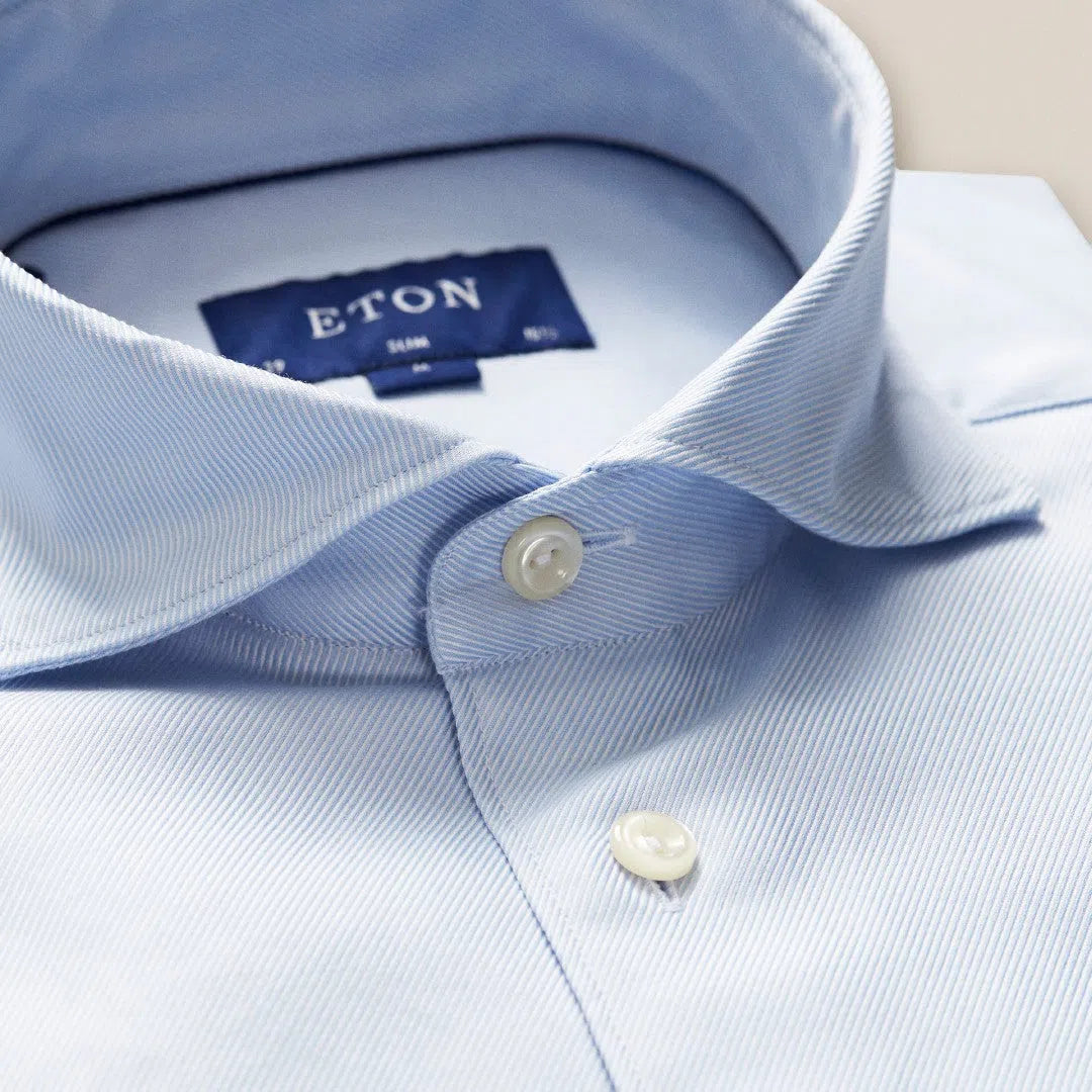 ETON Slim Fit Diagonal Twill Stripe Shirt Light Blue-MALFORD OF LONDON SAVILE ROW MENSWEAR OUTLET