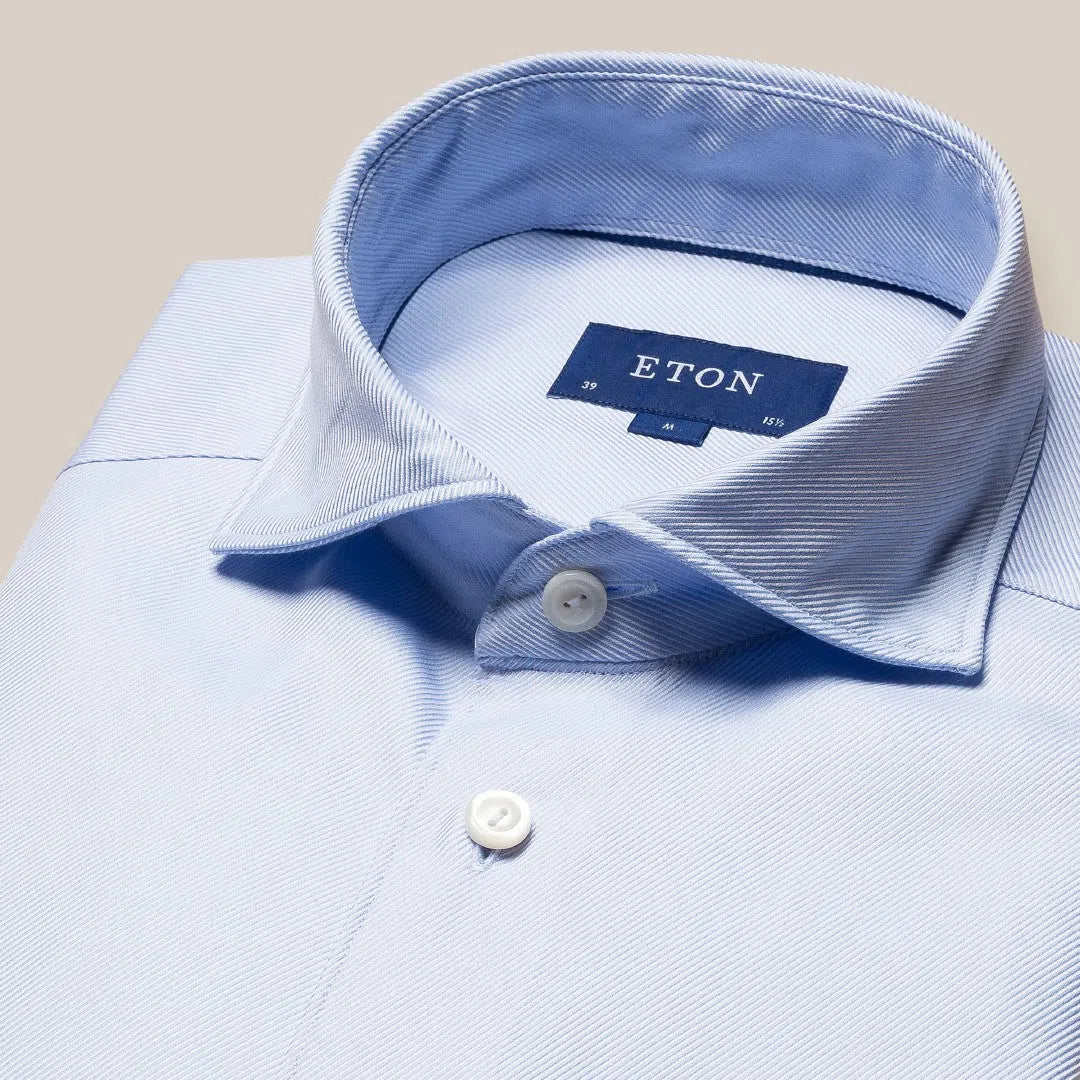 ETON Slim Fit Diagonal Twill Stripe Shirt Light Blue-MALFORD OF LONDON SAVILE ROW MENSWEAR OUTLET