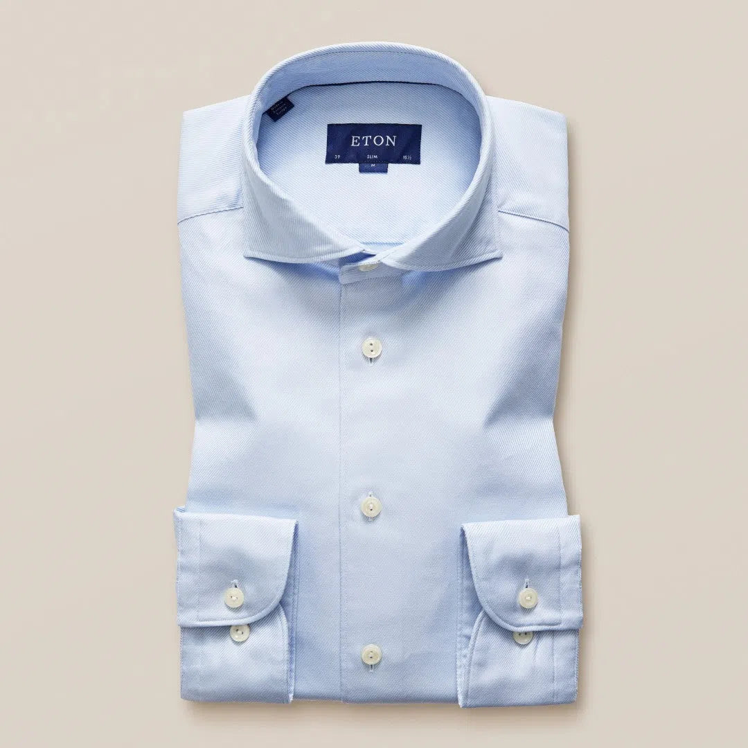 ETON Slim Fit Diagonal Twill Stripe Shirt Light Blue-MALFORD OF LONDON SAVILE ROW MENSWEAR OUTLET