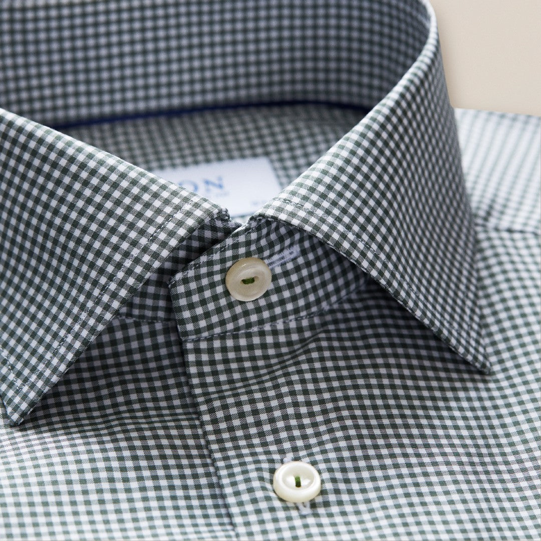 ETON Slim Fit Micro Gingham Shirt Mid green-MALFORD OF LONDON SAVILE ROW MENSWEAR OUTLET