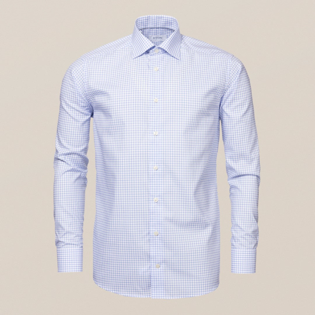 ETON Slim Fit Small Graph Check Shirt Light Blue-MALFORD OF LONDON SAVILE ROW MENSWEAR OUTLET