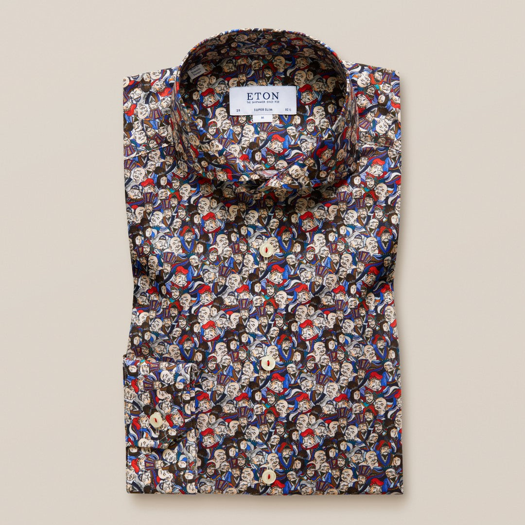 ETON Super Slim Fit Japanese Art Print Shirt Red-MALFORD OF LONDON SAVILE ROW MENSWEAR OUTLET