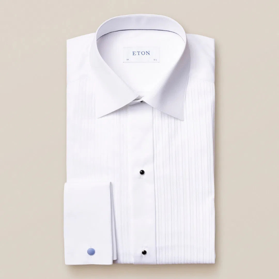 ETON Super Slim Fit Plisse Tuxedo Shirt White-MALFORD OF LONDON SAVILE ROW MENSWEAR OUTLET