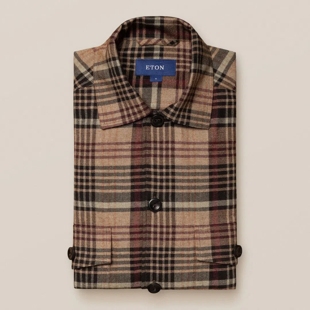 Eton Check Flannel Shirt Brown-MALFORD OF LONDON SAVILE ROW MENSWEAR OUTLET