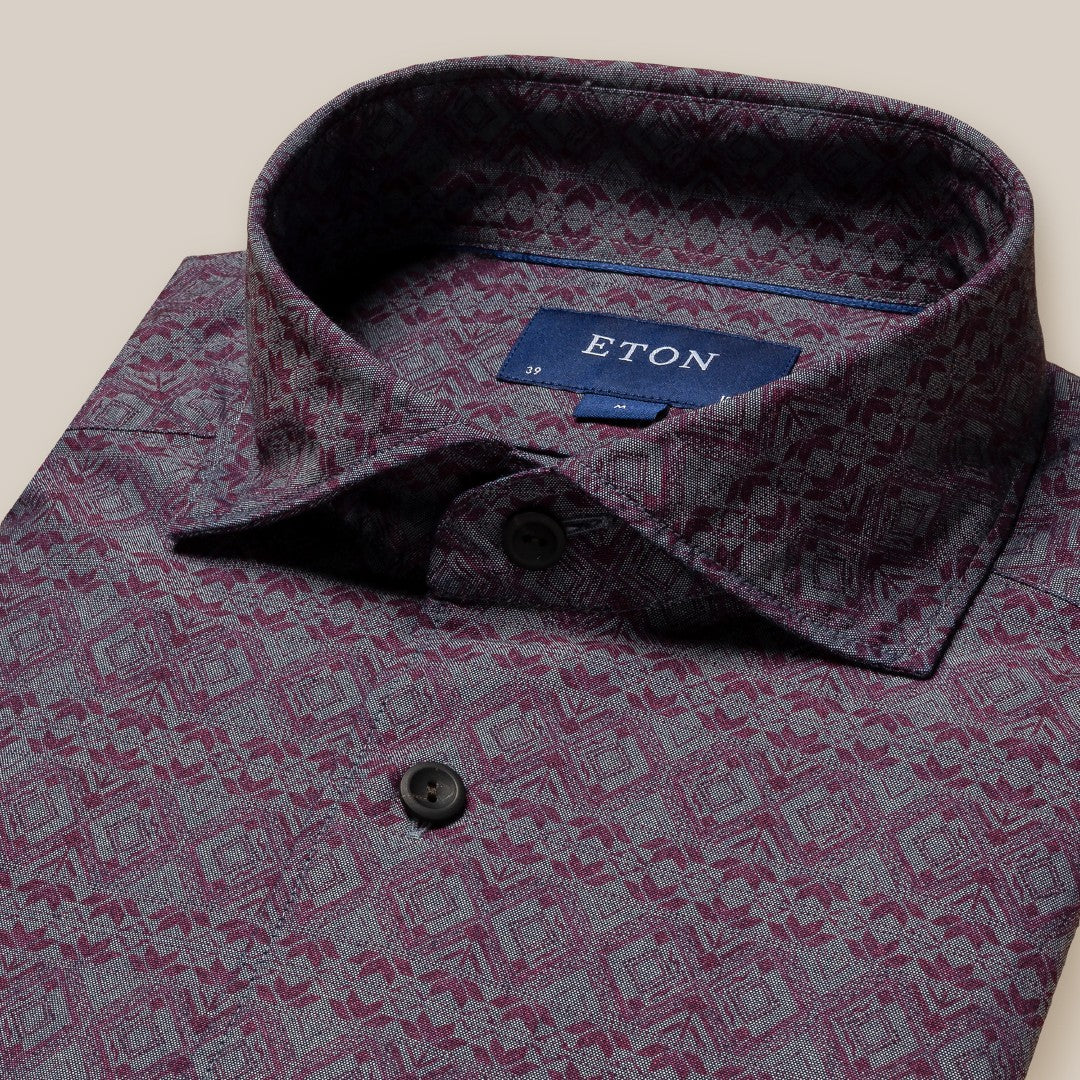 Eton Classic Fit Banded Floral Shirt Wine Red-MALFORD OF LONDON SAVILE ROW MENSWEAR OUTLET