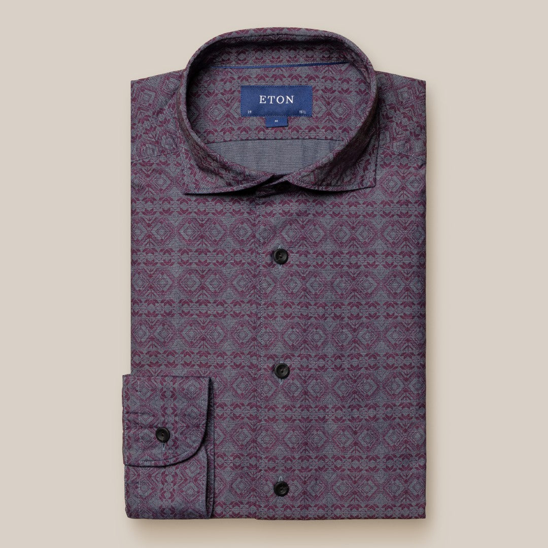 Eton Classic Fit Banded Floral Shirt Wine Red-MALFORD OF LONDON SAVILE ROW MENSWEAR OUTLET