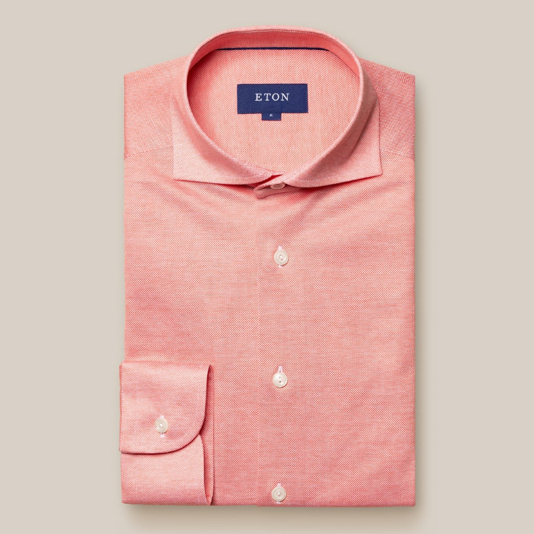 Eton Classic Fit Button Under Dobby Shirt Peach-MALFORD OF LONDON SAVILE ROW MENSWEAR OUTLET