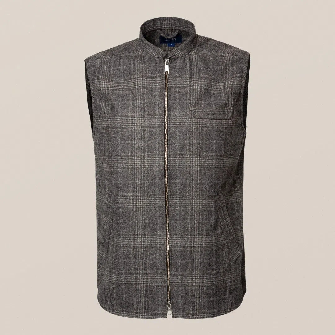 Eton Classic Fit Chasmere Mix Flannel Check Gilet Vest Light Grey-MALFORD OF LONDON SAVILE ROW MENSWEAR OUTLET