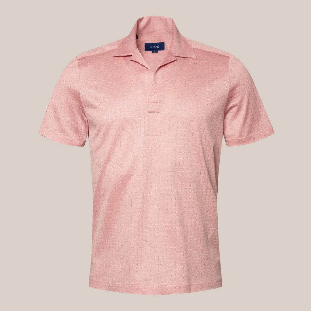 Eton Classic Fit Check Weave Polo Shirt Pink-MALFORD OF LONDON SAVILE ROW MENSWEAR OUTLET