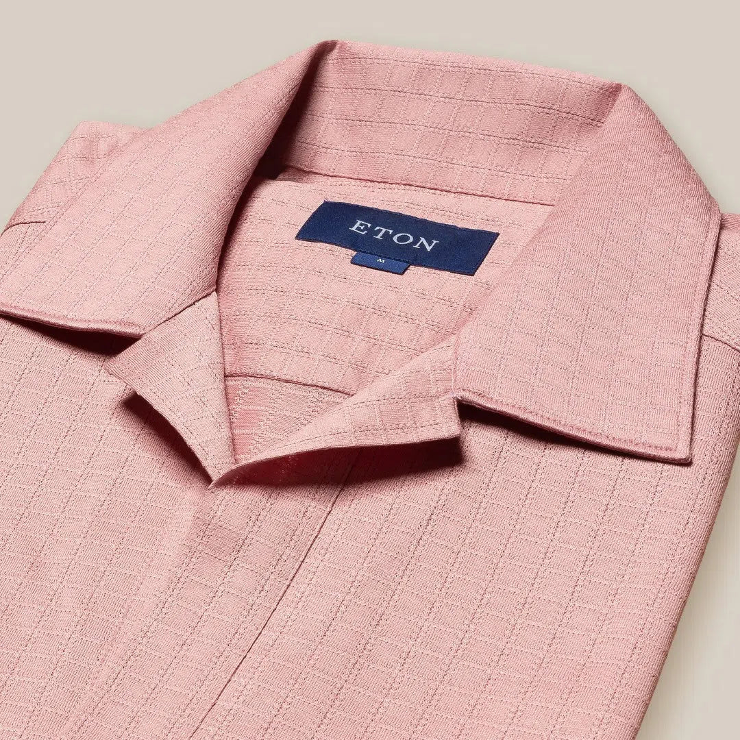 Eton Classic Fit Check Weave Polo Shirt Pink-MALFORD OF LONDON SAVILE ROW MENSWEAR OUTLET