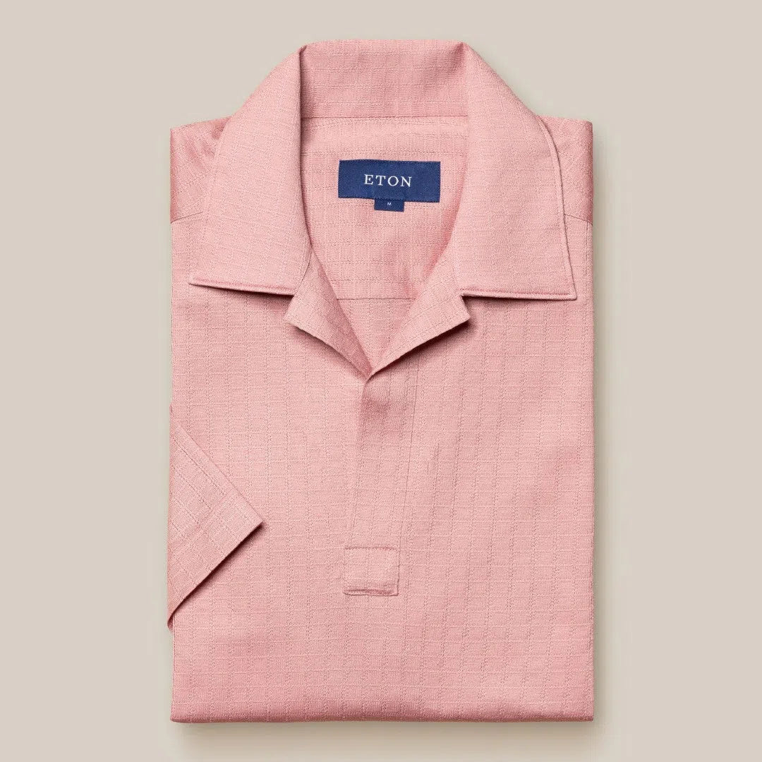 Eton Classic Fit Check Weave Polo Shirt Pink-MALFORD OF LONDON SAVILE ROW MENSWEAR OUTLET