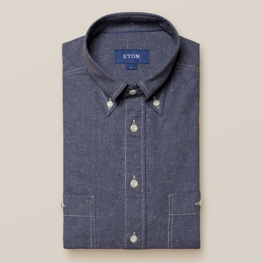 Eton Classic Fit Contrast Stitched Shirt Dark Blue-MALFORD OF LONDON SAVILE ROW MENSWEAR OUTLET