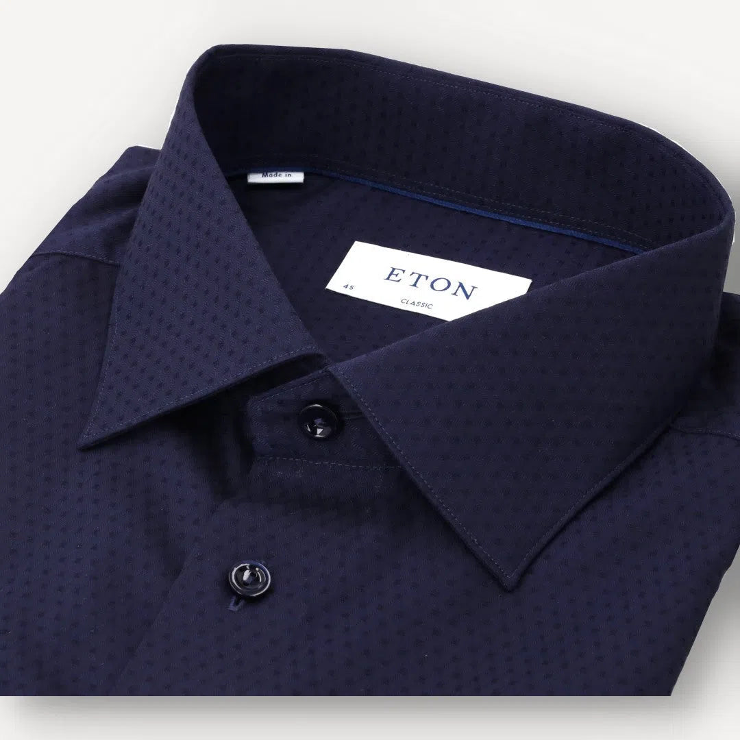 Eton Classic Fit Diamond Textured Weave Shirt Navy Blue-MALFORD OF LONDON SAVILE ROW MENSWEAR OUTLET