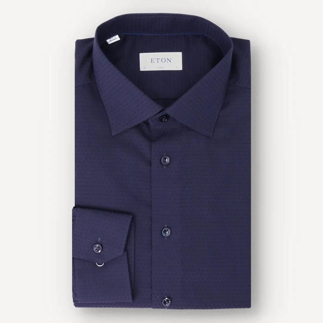 Eton Classic Fit Diamond Textured Weave Shirt Navy Blue-MALFORD OF LONDON SAVILE ROW MENSWEAR OUTLET