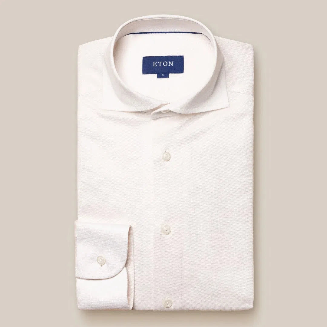 Eton Classic Fit Diamond Weave Shirt White-MALFORD OF LONDON SAVILE ROW MENSWEAR OUTLET