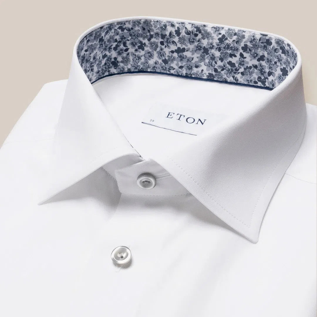 Eton Classic Fit Floral Inserts Shirt White-MALFORD OF LONDON SAVILE ROW MENSWEAR OUTLET