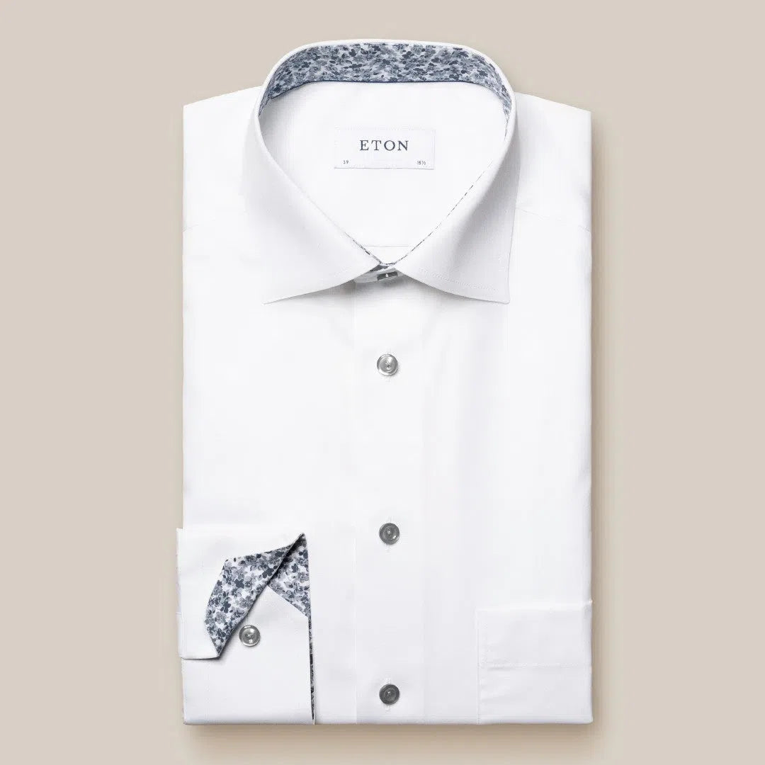 Eton Classic Fit Floral Inserts Shirt White-MALFORD OF LONDON SAVILE ROW MENSWEAR OUTLET