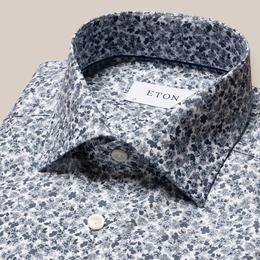 Eton Classic Fit Floral Shirt Mid Grey-MALFORD OF LONDON SAVILE ROW MENSWEAR OUTLET