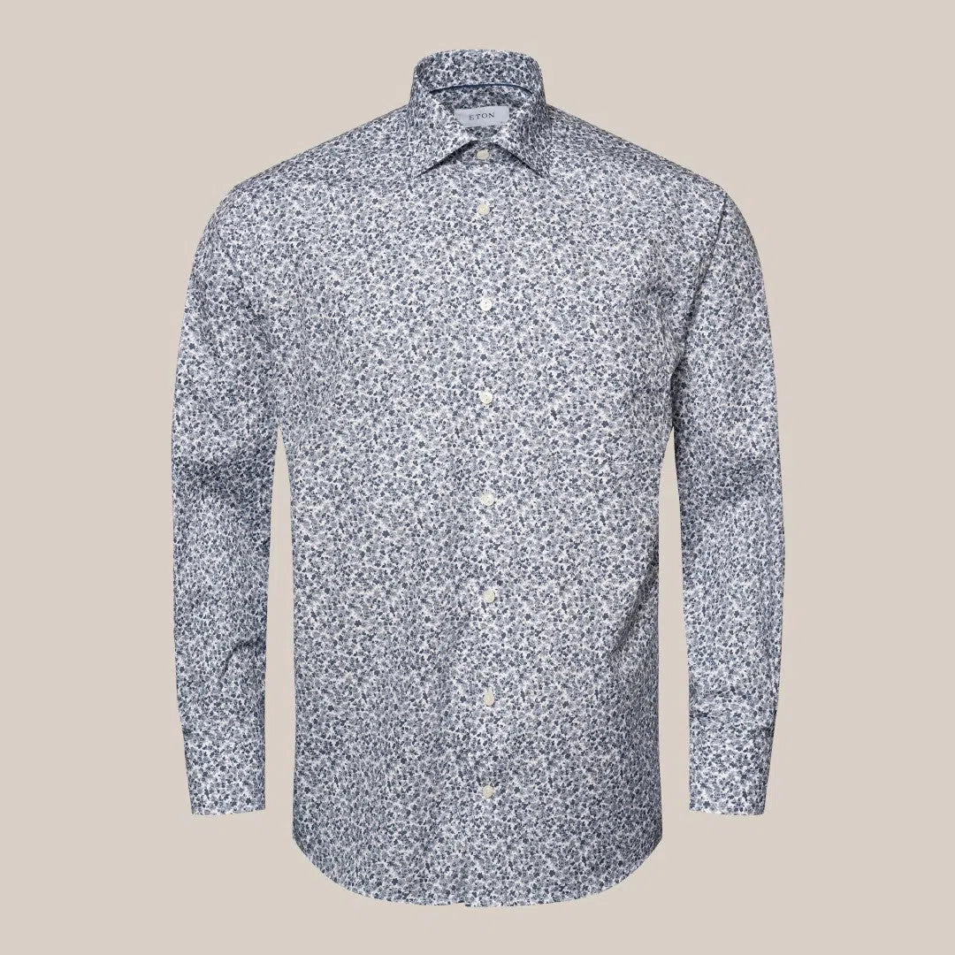 Eton Classic Fit Floral Shirt Mid Grey-MALFORD OF LONDON SAVILE ROW MENSWEAR OUTLET