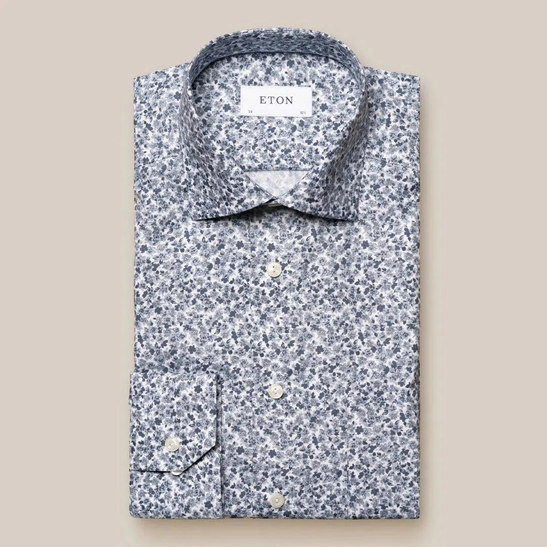 Eton Classic Fit Floral Shirt Mid Grey-MALFORD OF LONDON SAVILE ROW MENSWEAR OUTLET