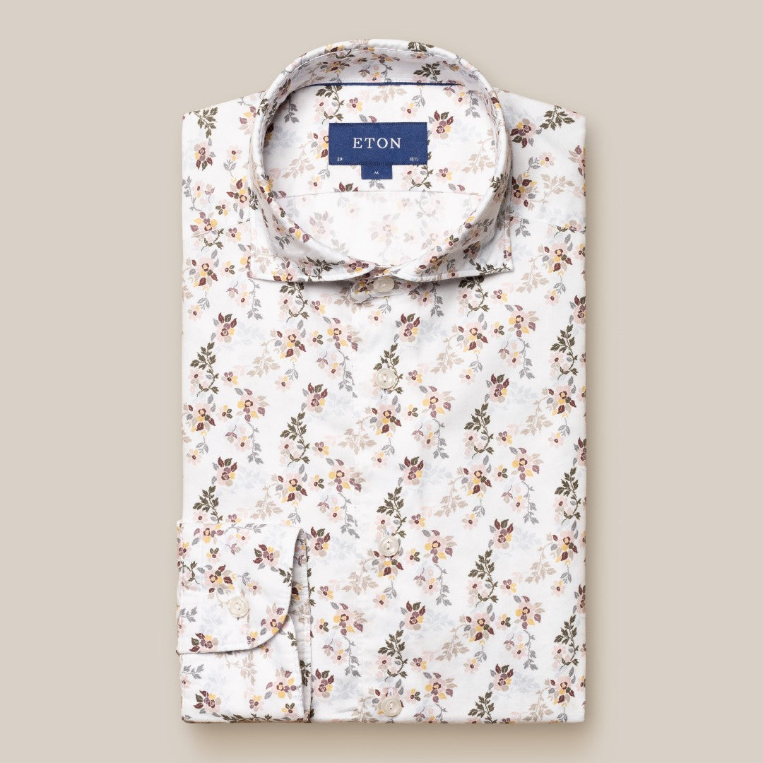 Eton Classic Fit Floral Shirt Pink/Brown-MALFORD OF LONDON SAVILE ROW MENSWEAR OUTLET