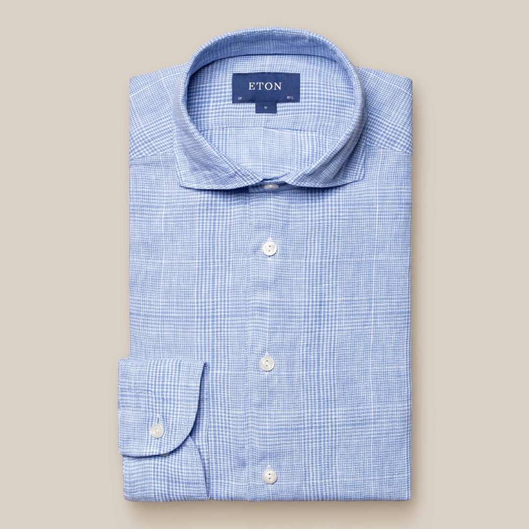 Eton Classic Fit Glen Check Shirt Light Blue-MALFORD OF LONDON SAVILE ROW MENSWEAR OUTLET