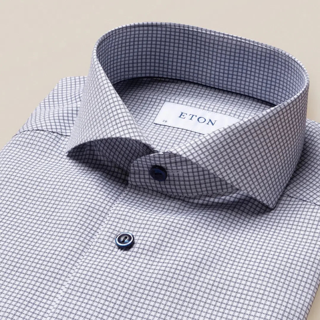 Eton Classic Fit Grid Check Shirt Mid Blue-MALFORD OF LONDON SAVILE ROW MENSWEAR OUTLET