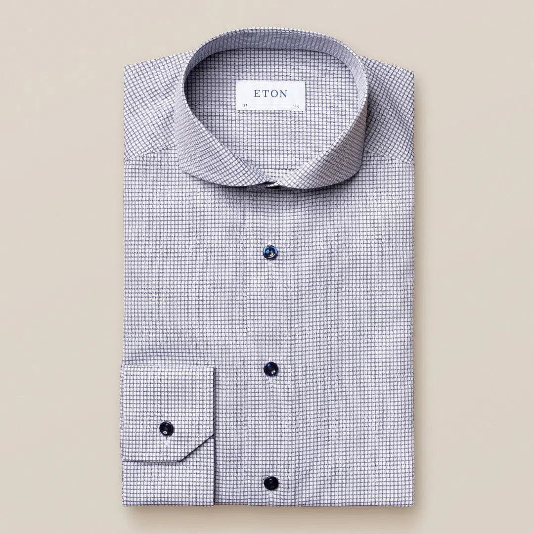 Eton Classic Fit Grid Check Shirt Mid Blue-MALFORD OF LONDON SAVILE ROW MENSWEAR OUTLET