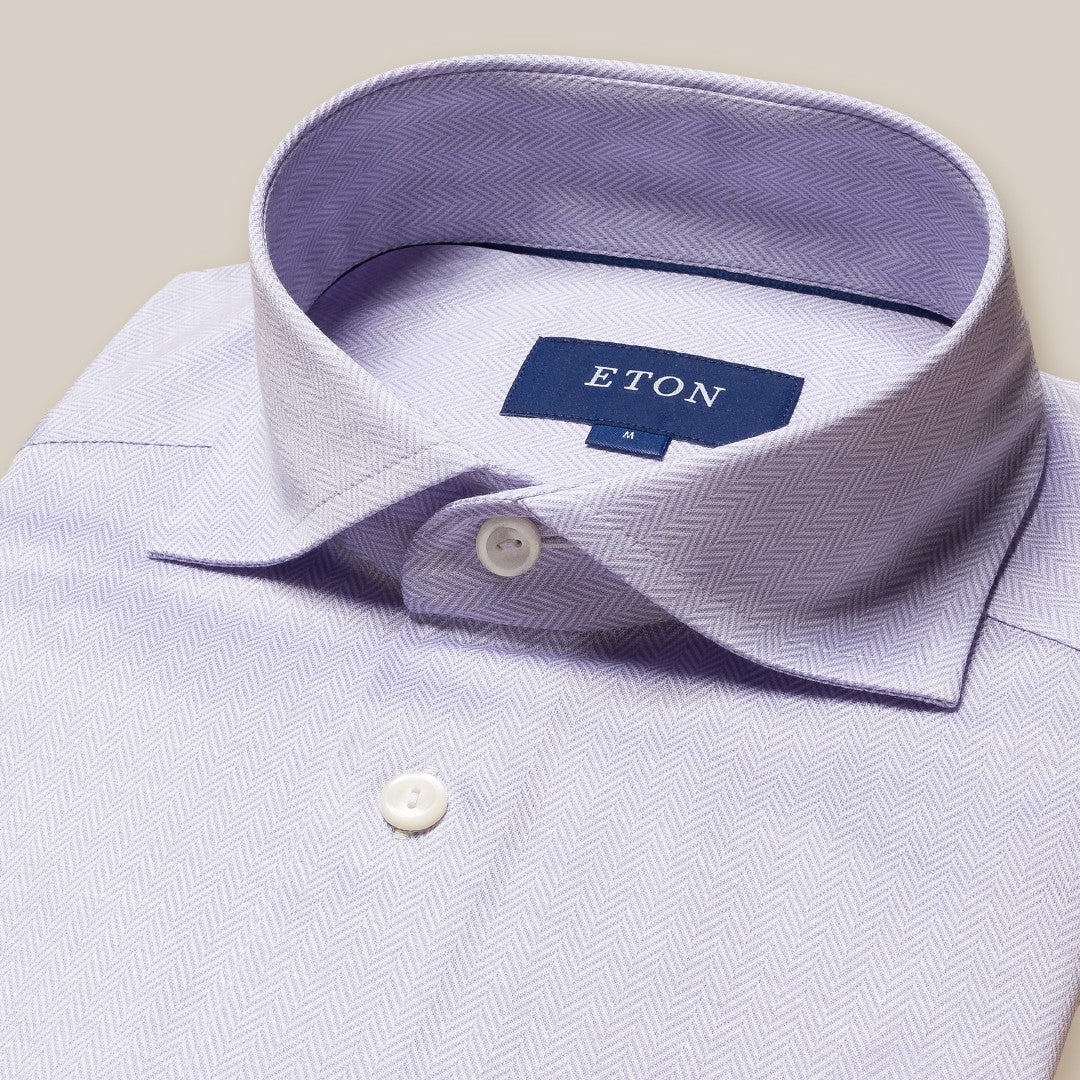 Eton Classic Fit Herringbone Shirt Light Purple-MALFORD OF LONDON SAVILE ROW MENSWEAR OUTLET