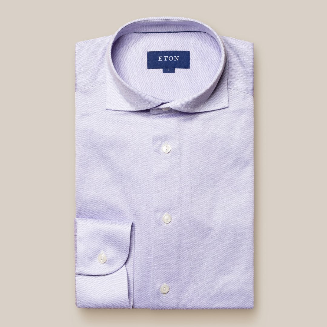 Eton Classic Fit Herringbone Shirt Light Purple-MALFORD OF LONDON SAVILE ROW MENSWEAR OUTLET