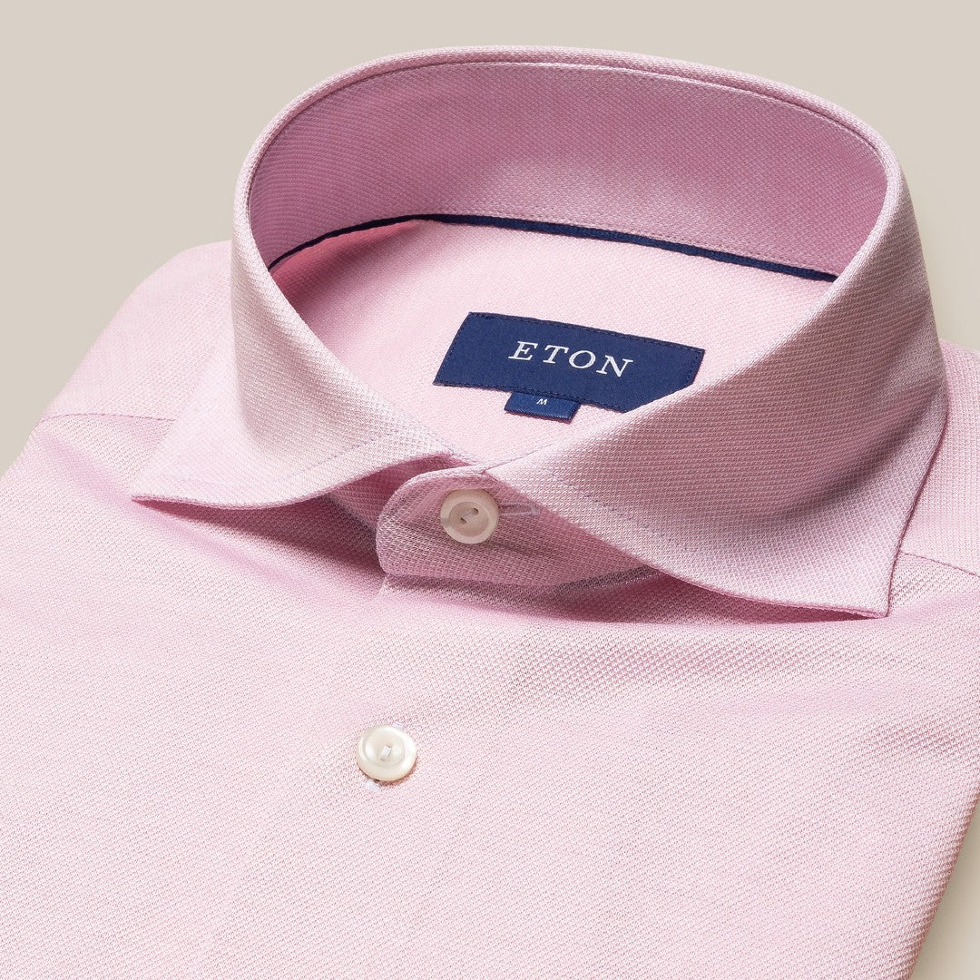 Eton Classic Fit Knitted Shirt Pink-MALFORD OF LONDON SAVILE ROW MENSWEAR OUTLET