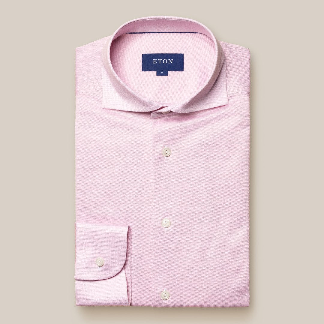 Eton Classic Fit Knitted Shirt Pink-MALFORD OF LONDON SAVILE ROW MENSWEAR OUTLET