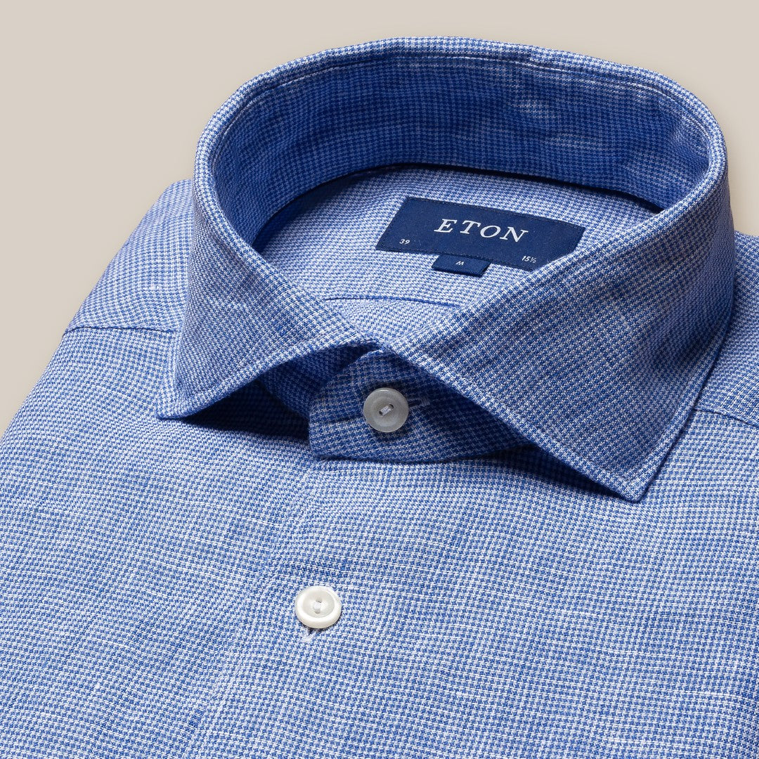 Eton Classic Fit Micro Check Weave Shirt Dark Blue-MALFORD OF LONDON SAVILE ROW MENSWEAR OUTLET