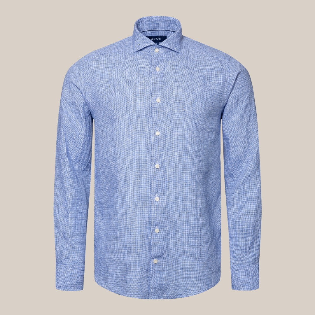 Eton Classic Fit Micro Check Weave Shirt Dark Blue-MALFORD OF LONDON SAVILE ROW MENSWEAR OUTLET