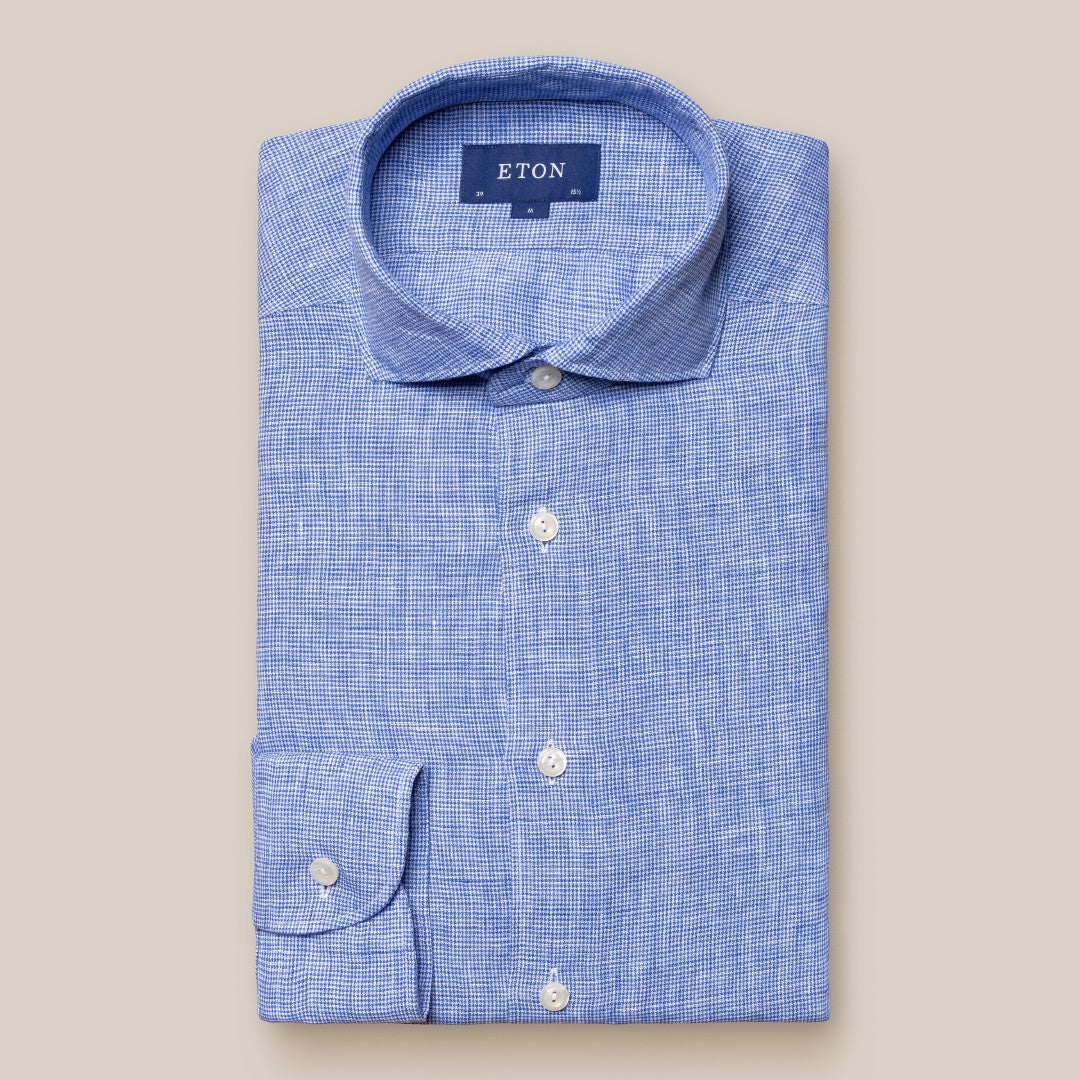 Eton Classic Fit Micro Check Weave Shirt Dark Blue-MALFORD OF LONDON SAVILE ROW MENSWEAR OUTLET