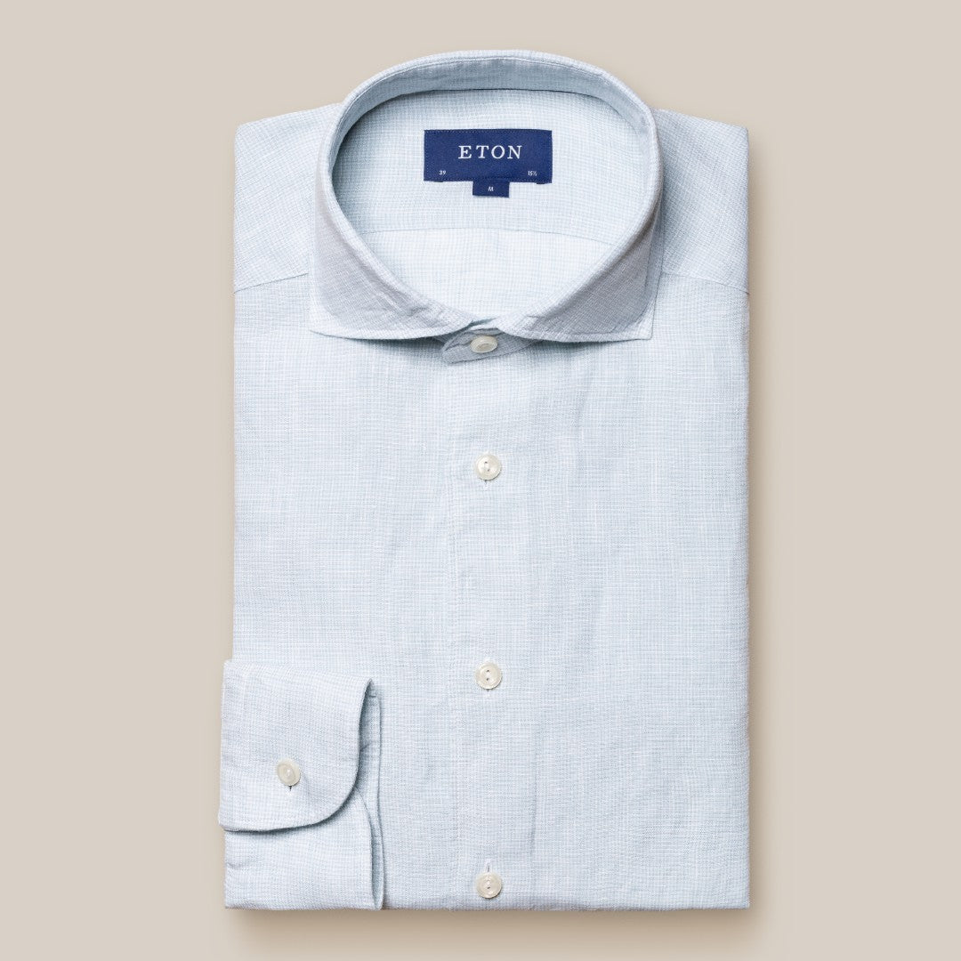 Eton Classic Fit Micro Gingham Check Shirt Light Blue-MALFORD OF LONDON SAVILE ROW MENSWEAR OUTLET