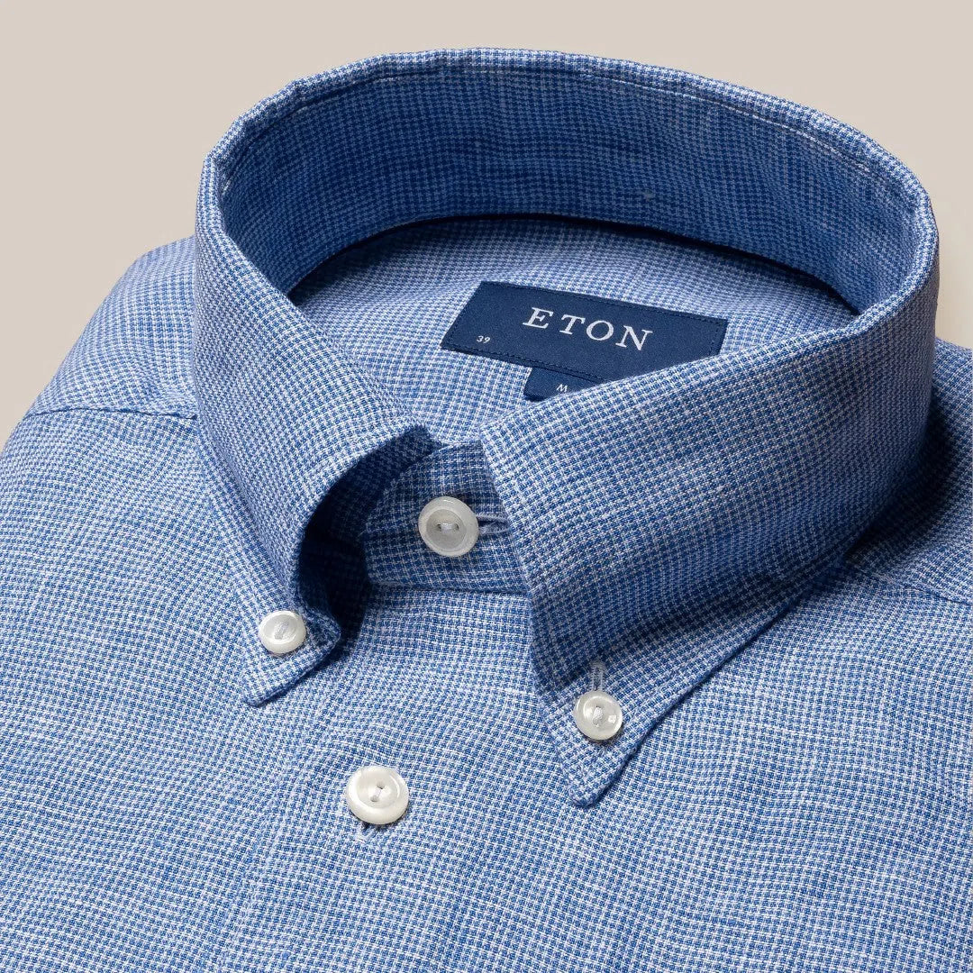 Eton Classic Fit Micro Houndstooth Shirt Dark Blue/White-MALFORD OF LONDON SAVILE ROW MENSWEAR OUTLET