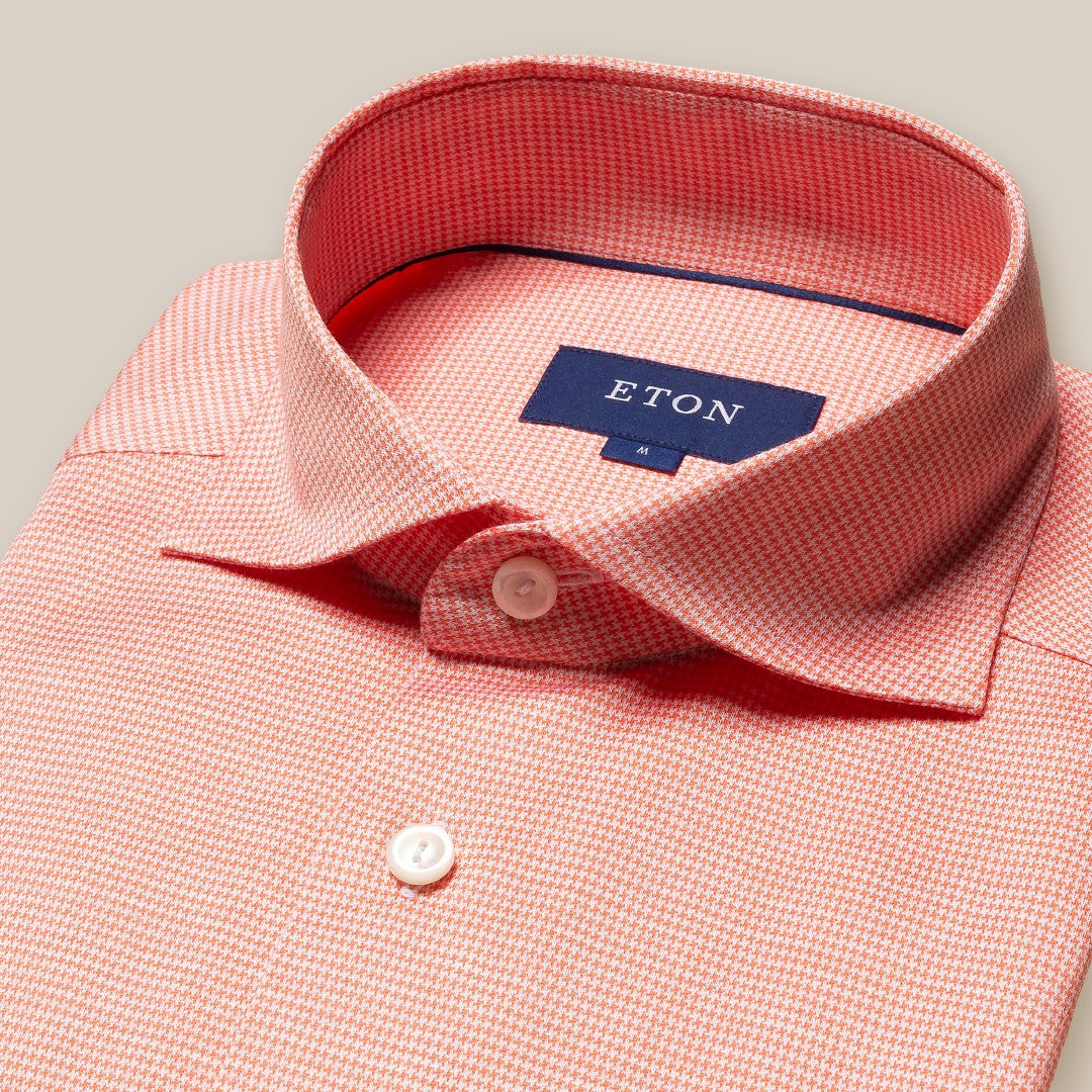 Eton Classic Fit Micro Houndstooth Shirt Orange/White-MALFORD OF LONDON SAVILE ROW MENSWEAR OUTLET