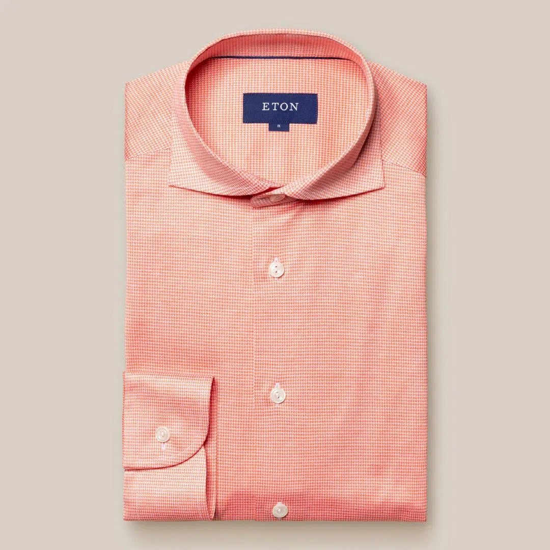 Eton Classic Fit Micro Houndstooth Shirt Orange/White-MALFORD OF LONDON SAVILE ROW MENSWEAR OUTLET