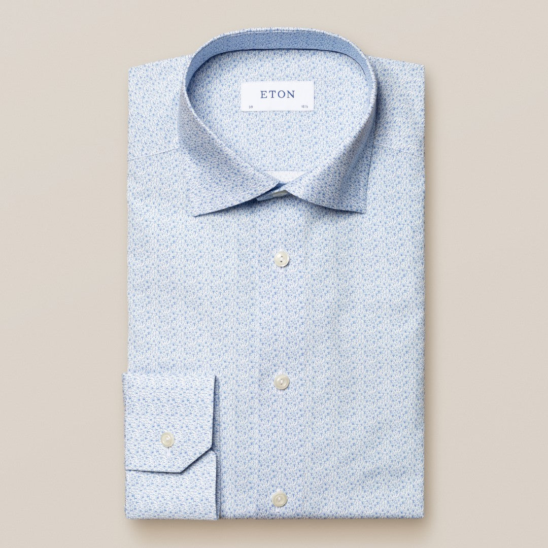 Eton Classic Fit Mini Mushroom Shirt Light Blue-MALFORD OF LONDON SAVILE ROW MENSWEAR OUTLET