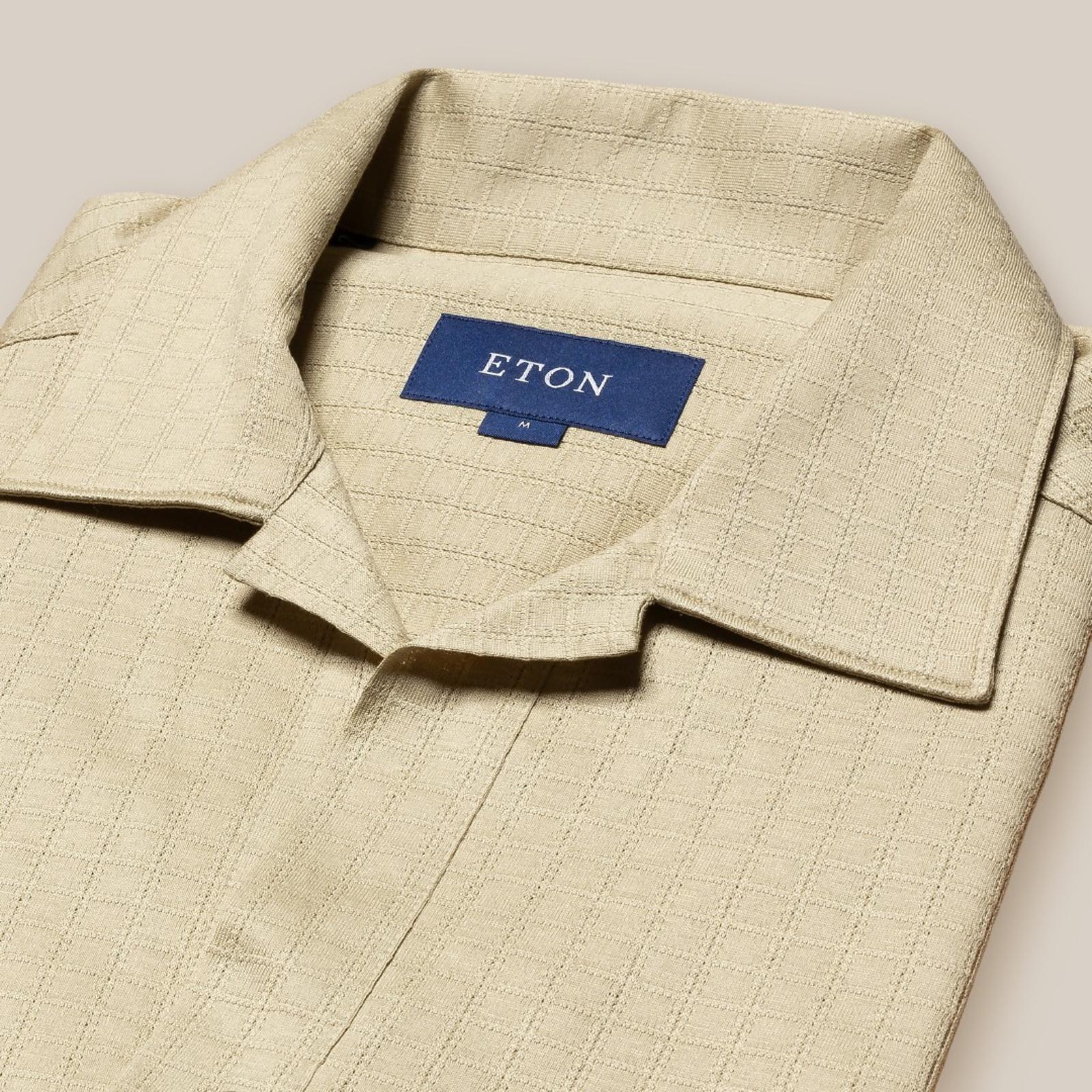 Eton Classic Fit Open Square Weave Polo Shirt Beige-MALFORD OF LONDON SAVILE ROW MENSWEAR OUTLET