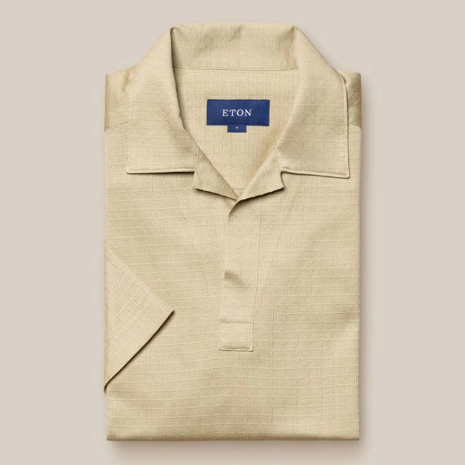 Eton Classic Fit Open Square Weave Polo Shirt Beige-MALFORD OF LONDON SAVILE ROW MENSWEAR OUTLET