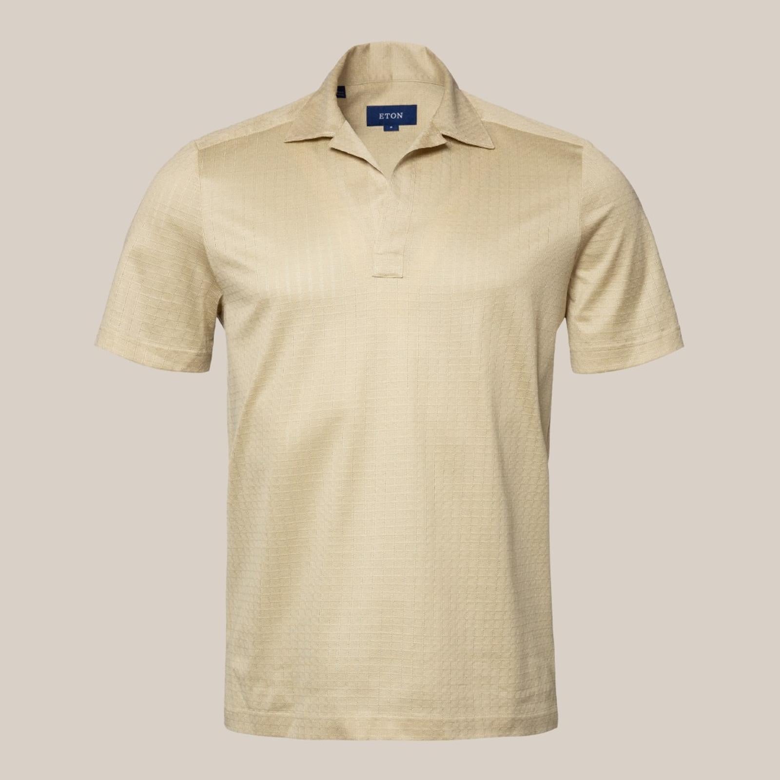 Eton Classic Fit Open Square Weave Polo Shirt Beige-MALFORD OF LONDON SAVILE ROW MENSWEAR OUTLET