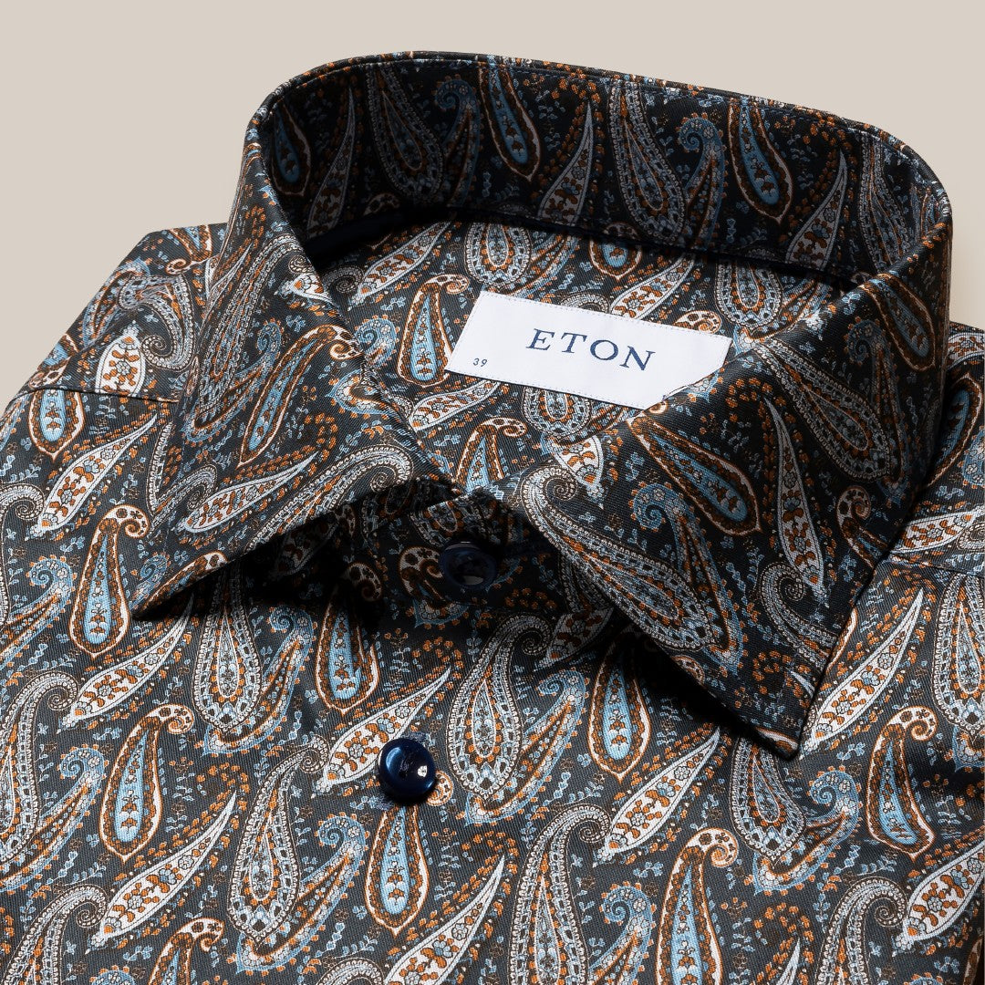 Eton Classic Fit Paisley Shirt Navy Blue-MALFORD OF LONDON SAVILE ROW MENSWEAR OUTLET