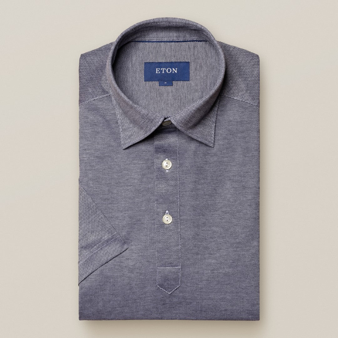 Eton Classic Fit Pique Polo Shirt Navy Blue-MALFORD OF LONDON SAVILE ROW MENSWEAR OUTLET