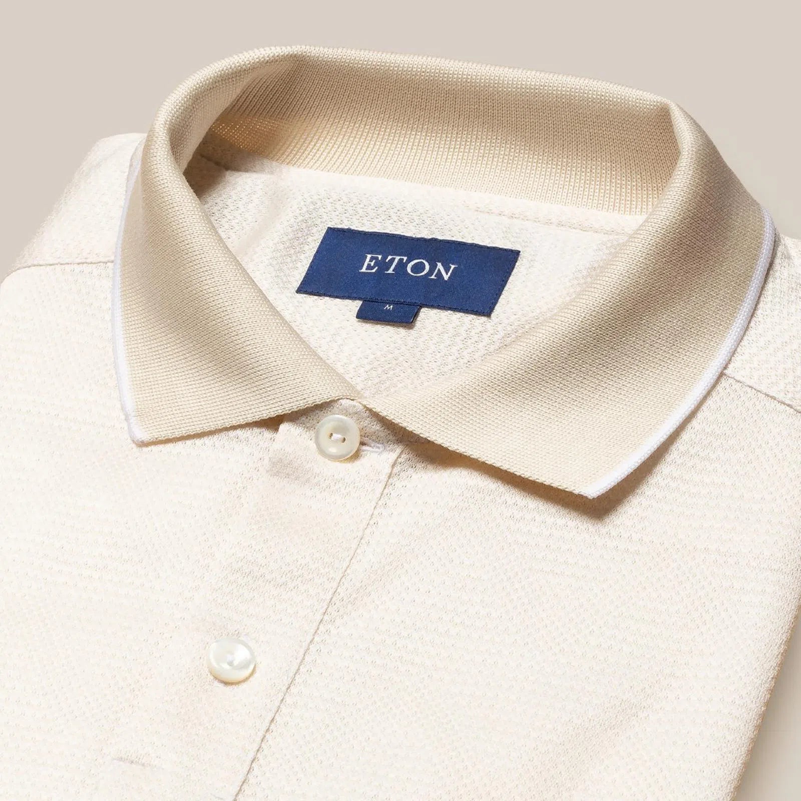 Eton Classic Fit Pique Short Sleeve Polo Shirt Ivory-MALFORD OF LONDON SAVILE ROW MENSWEAR OUTLET