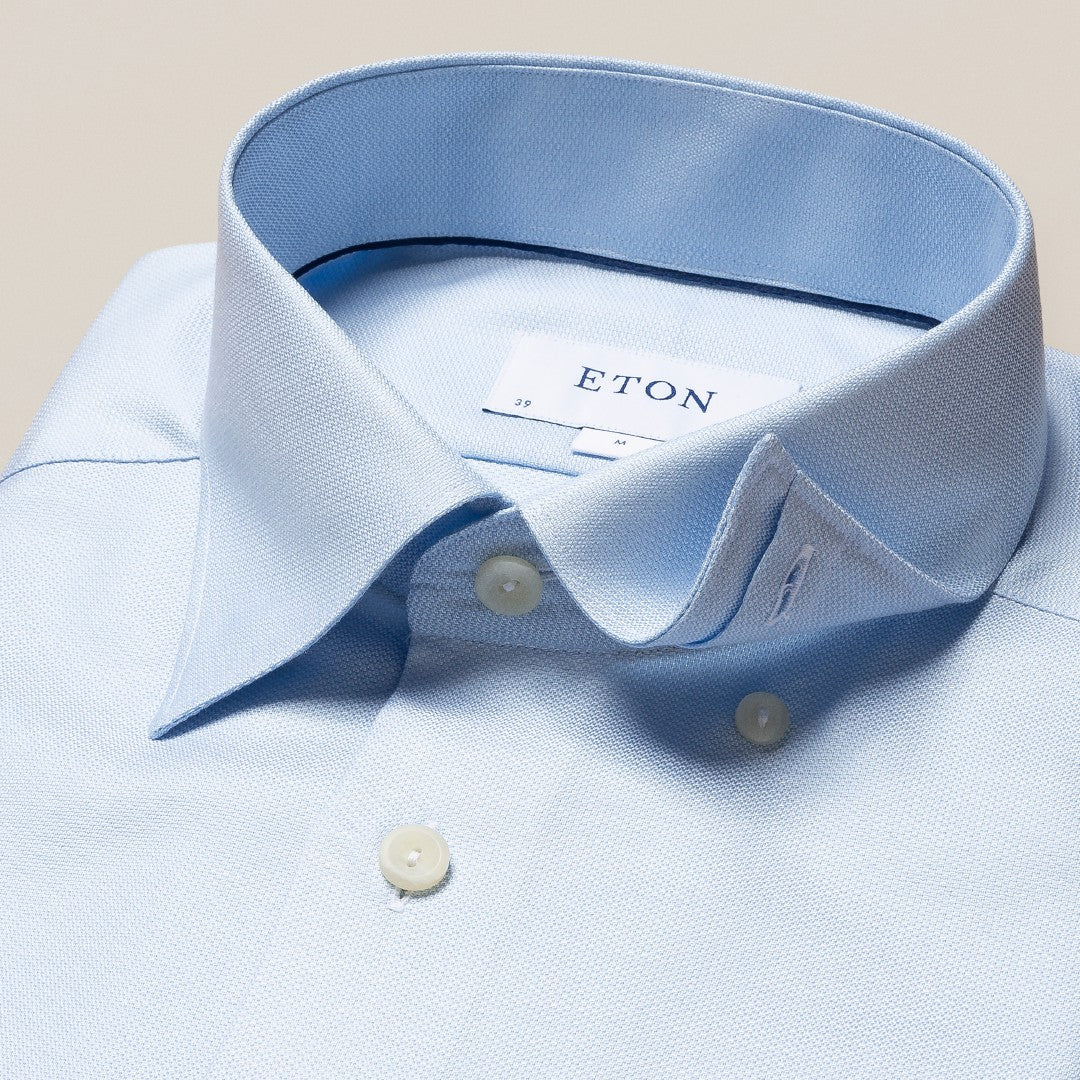 Eton Classic Fit Pique Weave Shirt Light Blue-MALFORD OF LONDON SAVILE ROW MENSWEAR OUTLET